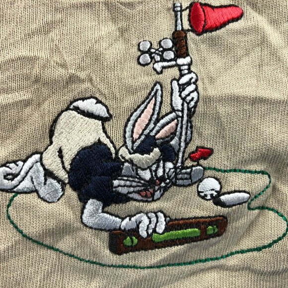 Vintage Warner Bros Men Mr. Golf Guru Polo Shirt Medium Short Sleeve Tan Classic - Picture 6 of 11